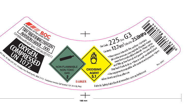 225G3 BOC OXYGEN DB DOD DEF(AUST)9011 COMPRESSED