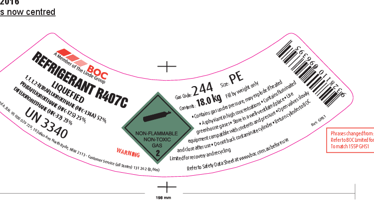 244PE BOC REFRIGERANT HFC R407C PE 18KG -AU11678