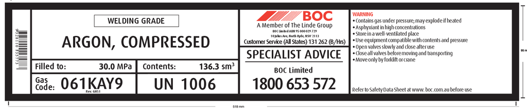061KAY9 BOC ARGON WELDING KAY9 SIZE
