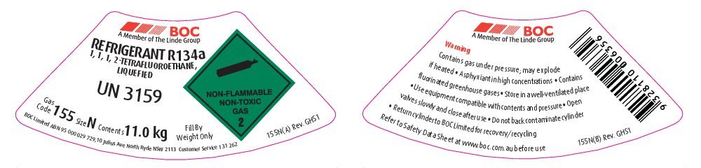 155N BOC REFRIGERANT HFC R134A N 11KG -AU11678