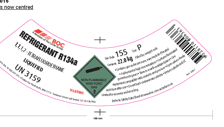 155P BOC REFRIGERANT HFC R134A P 22KG -AU11678