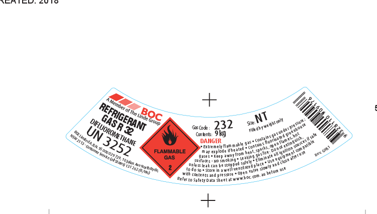 232NT BOC REFRIGERANT HFC R32 N 9KG -AU11678