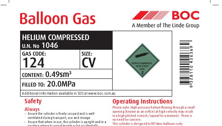 124CV BOC BALLOON GAS CV SIZE